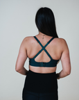 Back view of maternity nursing bra in dark green 