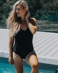 ** CLEARANCE ** Maternity Swimsuit - Aubrey One Piece Swimsuit Black Stripe