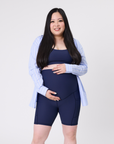 Maternity Bike Shorts - Ryan Ribbed Navy