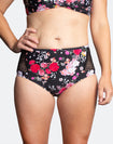 maternity swimwear in black and pink floral print